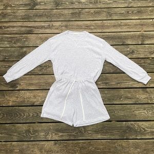 Shorts + Shirt: Light Gray 2 Piece Set (High Waisted Bottoms + Long Sleeve Top)